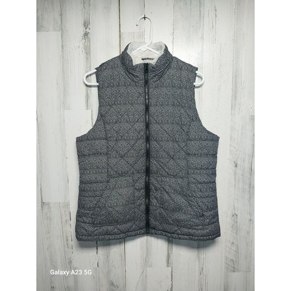 Maurices Size Large Puffer Vest Faux Fur Lining Black White Sleeveless - Picture 1 of 7